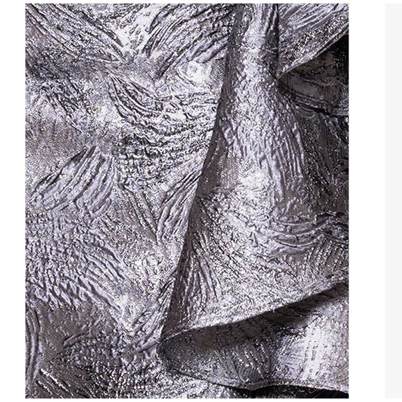 Xscape Metallic Gray Off-Shoulder High-Low Ruffle Gown - Picture 3 of 16